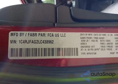 2020 Jeep Grand Cherokee Altitude z USA, uszkodzony, nr VIN 1C4RJFAG2LC438962